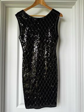 Drôle de Copine Black Sequin Bodycon Midi Dress Size M Glam Party Cocktail
